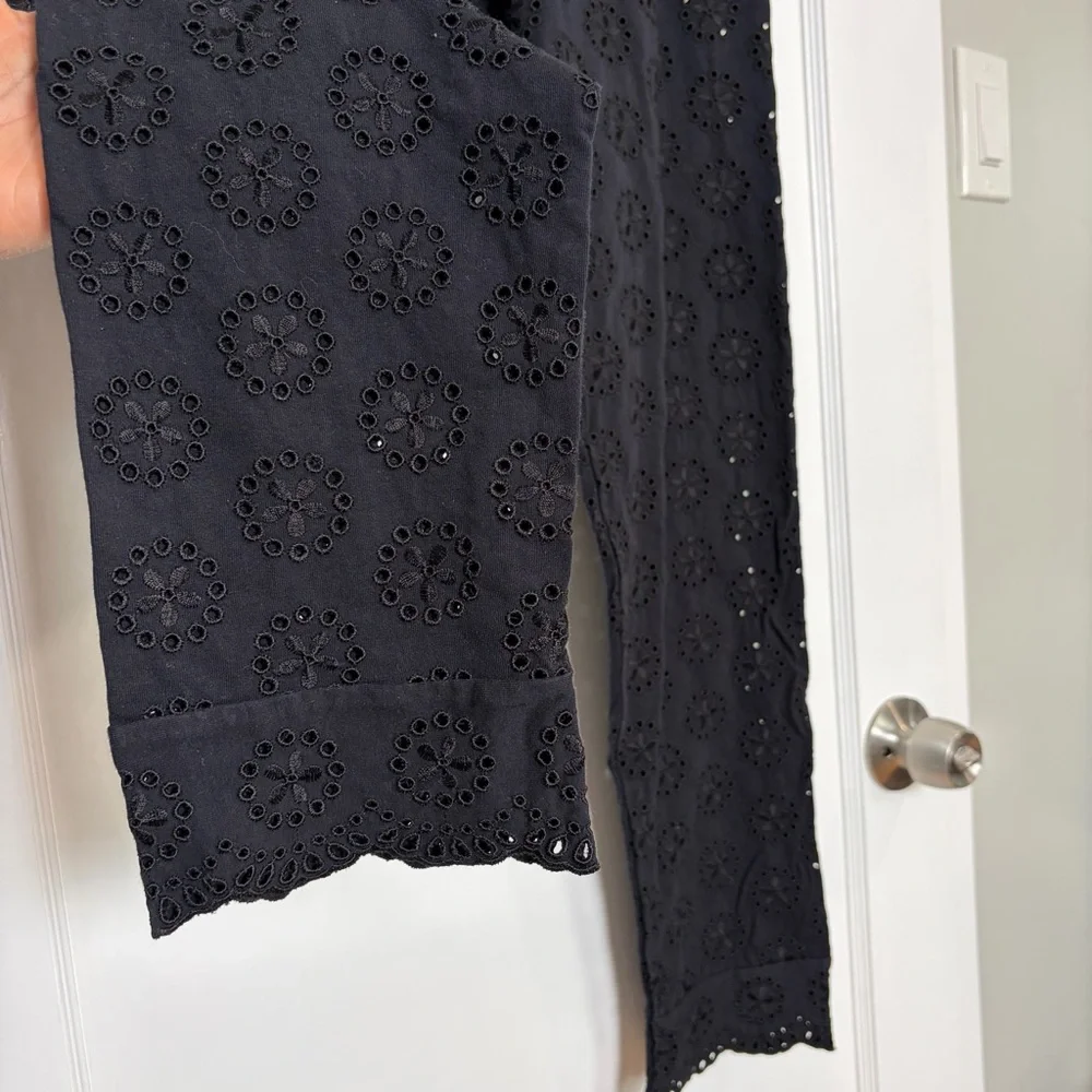 JOHNNY WAS Ayla Black Eyelet Lace Legging Scalloped Hem Pants - Picture 9 of 13